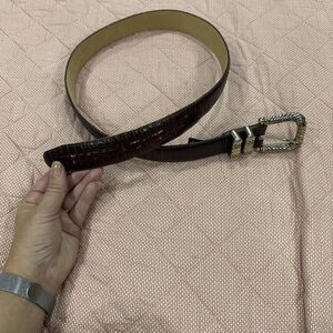 Vintage Brighton- Women’s Belt Brown Moc Crocodile Gold Buckle, Size Large